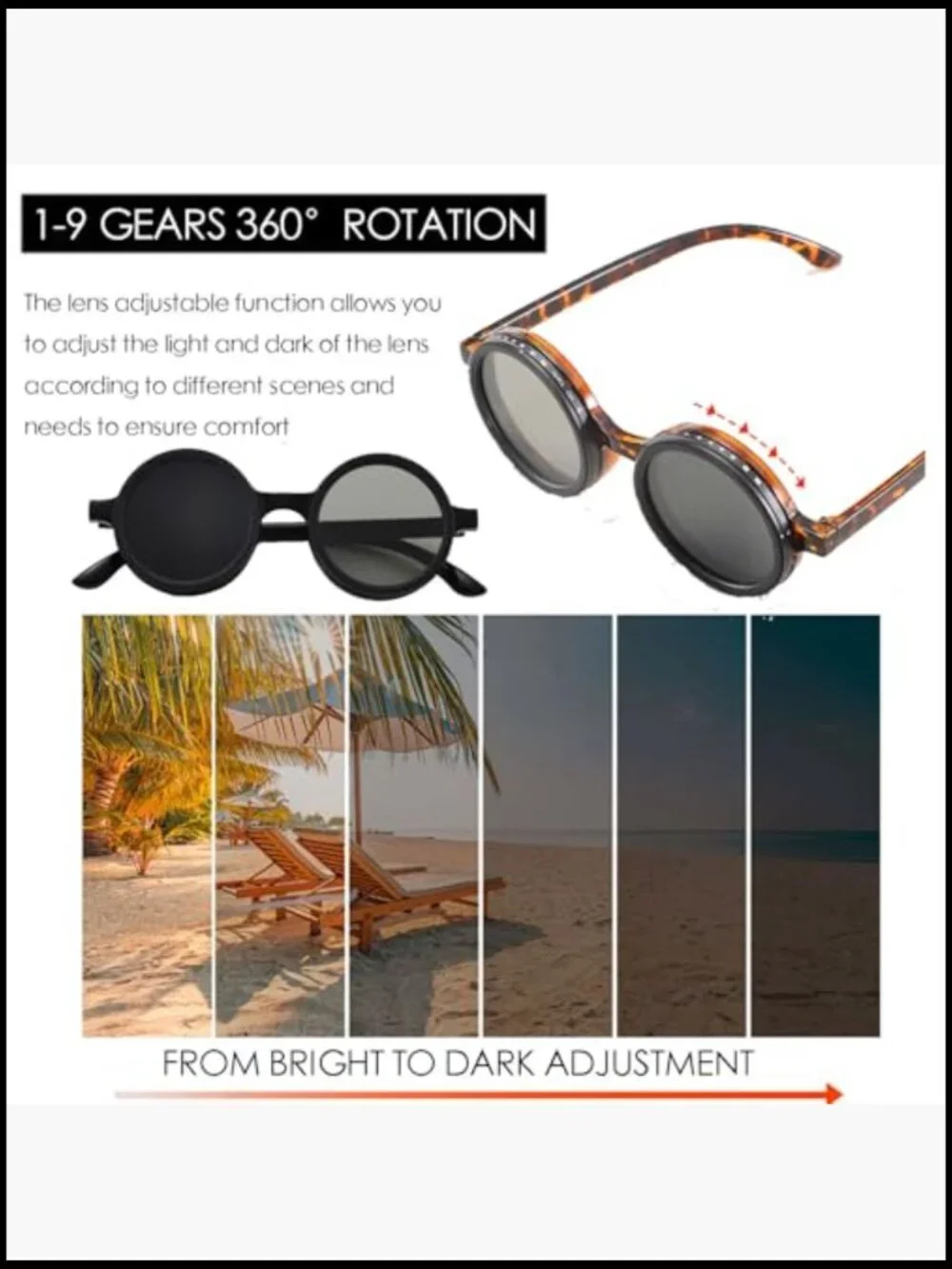 Polarized Round Adjustable Tint Sunglasses UV400 Protection Driving Outdoor